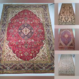 MaxSold Auction: This online auction features Persian rugs & runners made in Tabriz, Hamedan, Ardebil, Kashan, Shiraz, Azarshahr, Lorestan, Lilian, Turkmenistan, and much, much, more!!